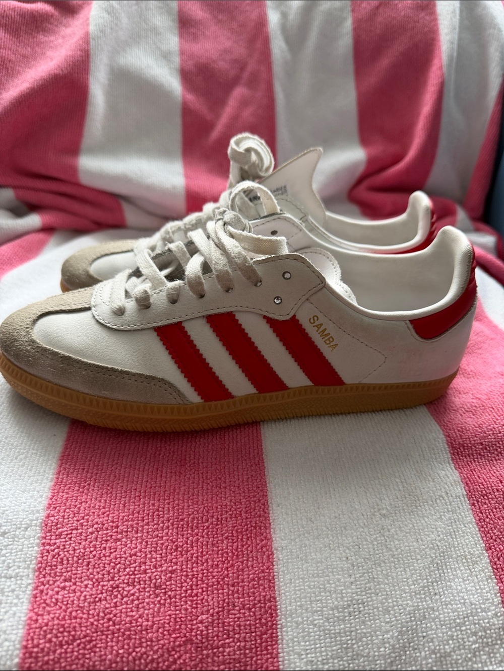 adidas Kids Samba Sneakers in White and Red with Gum Sole